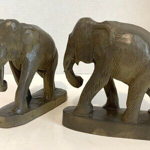Handmade Wooden Teak Carved Elephant Statue 6" Lot of 2 Home Decor